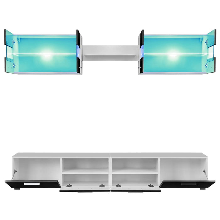 Set Parete Attrezzata Porta TV con Luci LED 5 pz Nero Lucido 246028