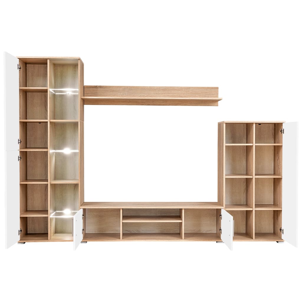 Parete Attrezzata Porta TV con Luci LED Rovere Sonoma e Bianco 246030