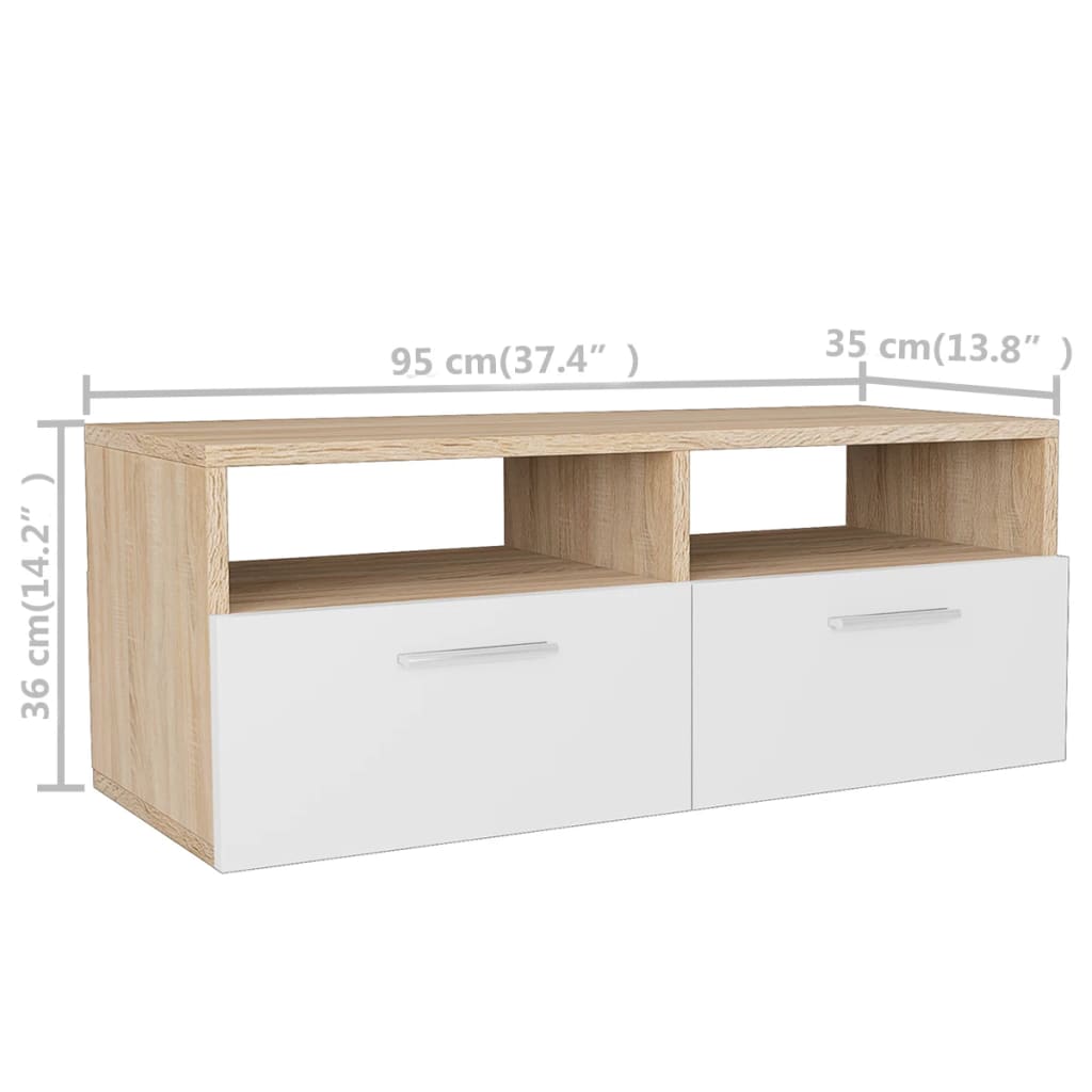 Mobili TV 2 pz in Legno Multistrato 95x35x36 cm Rovere e Bianco 275112