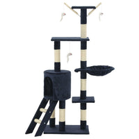 Tiragraffi per gatti nicchia peluche in sisal 138 cm blu scuro 3702052