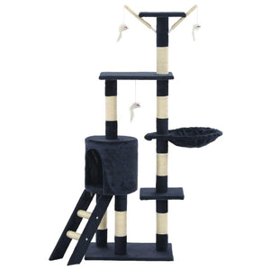 Tiragraffi per gatti nicchia peluche in sisal 138 cm blu scuro 3702052