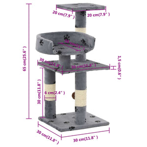 Albero per Gatti Tiragraffi in Sisal 65 cm Zampe Stampate Grigio 170608