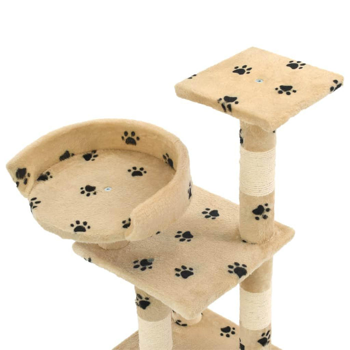 Tiragraffi per gatti nicchia peluche in sisal 65 cm modello zampe beige 3702044