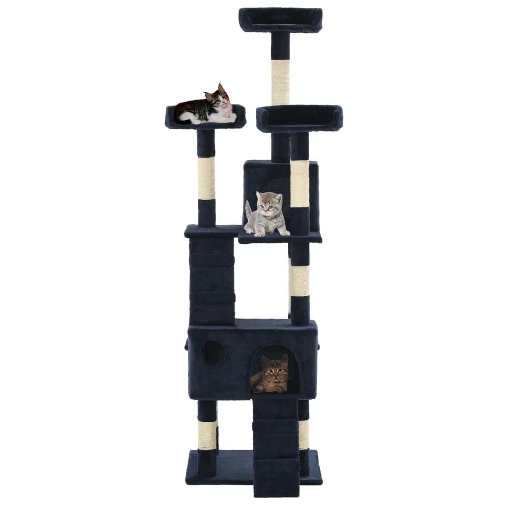 Tiragraffi per gatti nicchia peluche in sisal 170 cm blu 3702045