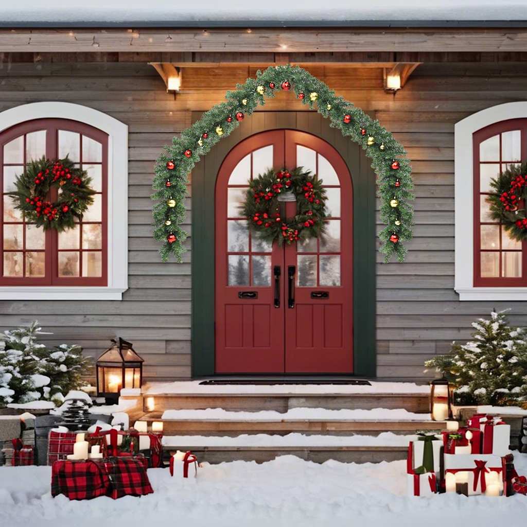 Ghirlanda di Natale Decorata con Palline e Luci a LED-Decorazioni natalizie 5 m