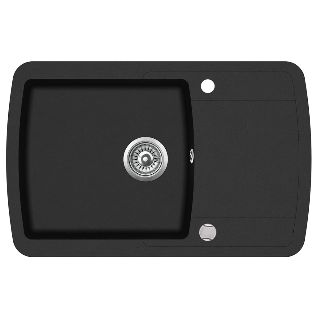 Lavello da cucina in granito vasca singola 78 x 50 cm nero 02_0002313