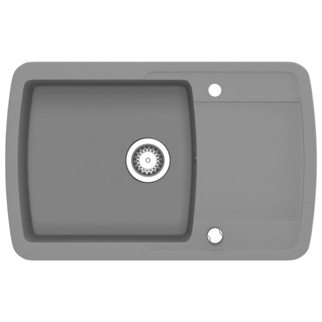 Lavello da Cucina in Granito Vasca Singola-Lavandino-Lavabo Grigio 408753