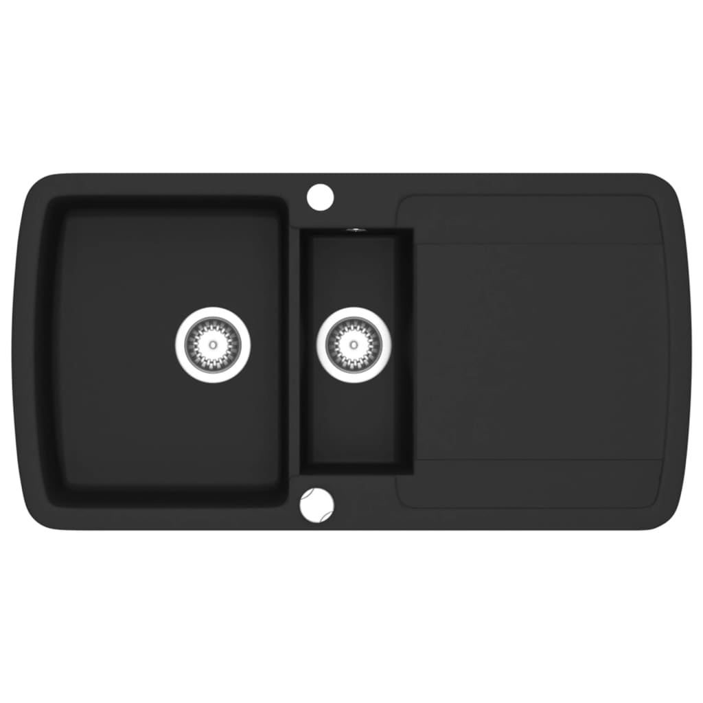 Lavello da Cucina-Lavandino-Lavabo in Granito Vasca Doppia Nero