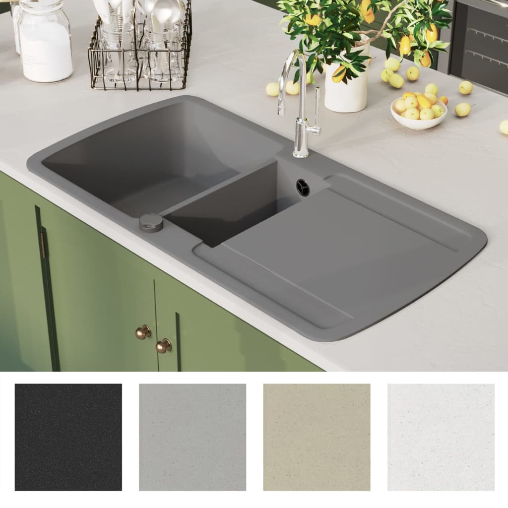 Lavello da Cucina in Granito Vasca Doppia Grigio  cod mxl 51161