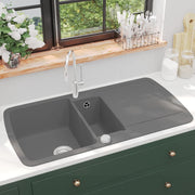 Lavello da Cucina in Granito Vasca Doppia Grigio  cod mxl 51161