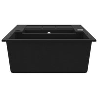 Lavello da Cucina in Granito Vasca Doppia-Lavandino-Lavabo Nero