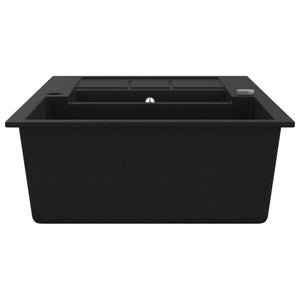 Lavello da Cucina in Granito Vasca Doppia-Lavandino-Lavabo Nero