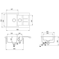 Lavello da Cucina in Granito Vasca Doppia Nero  cod mxl 74174