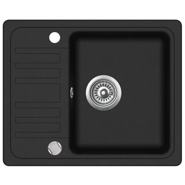 Lavello da cucina in granito vasca singola 57,5 ​​x 46 cm nero 02_0002321