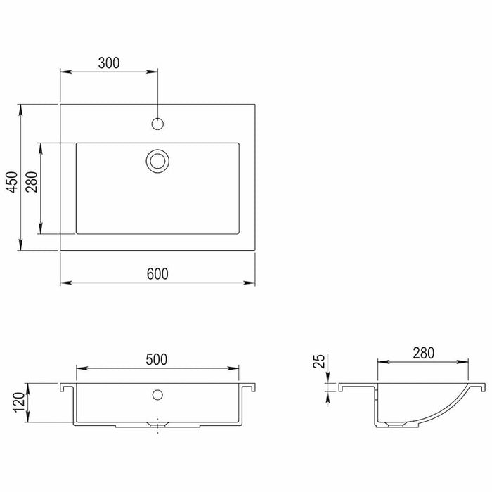 Lavandino in Granito-Lavabo-Lavello 600x450x120 mm Nero