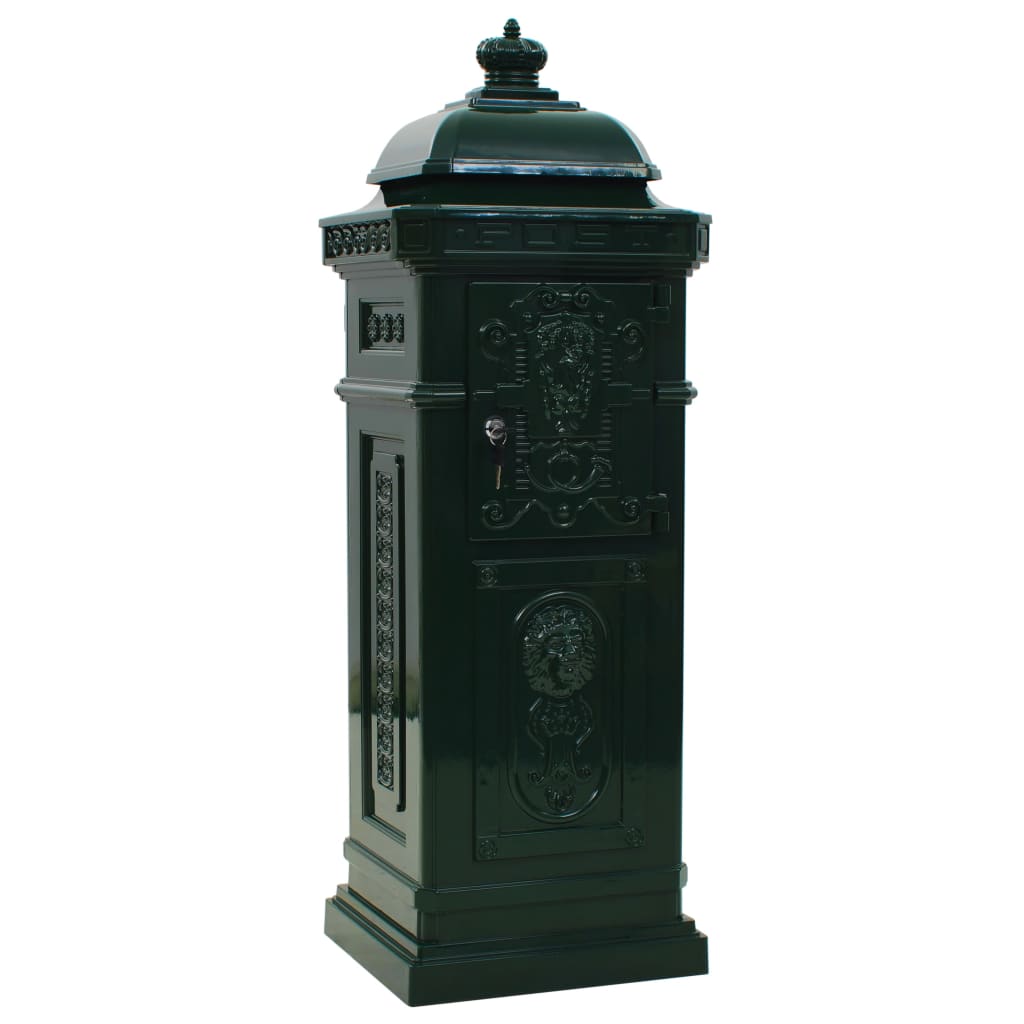 Cassetta postale vintage a colonna in alluminio antiruggine verde 02_0041555