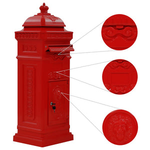 Cassetta postale a colonna vintage in alluminio antiruggine Rosso Rosso 02_0041556