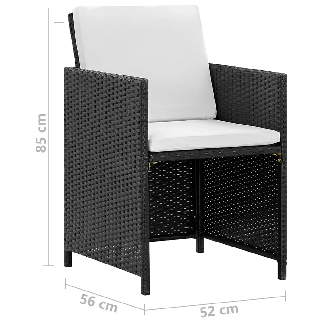 Set da Pranzo da Giardino 5 pz con Cuscini in Polyrattan Nero 43898