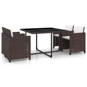 Set da Pranzo da Giardino 5 pz con Cuscini Polyrattan Marrone cod mxl 34667