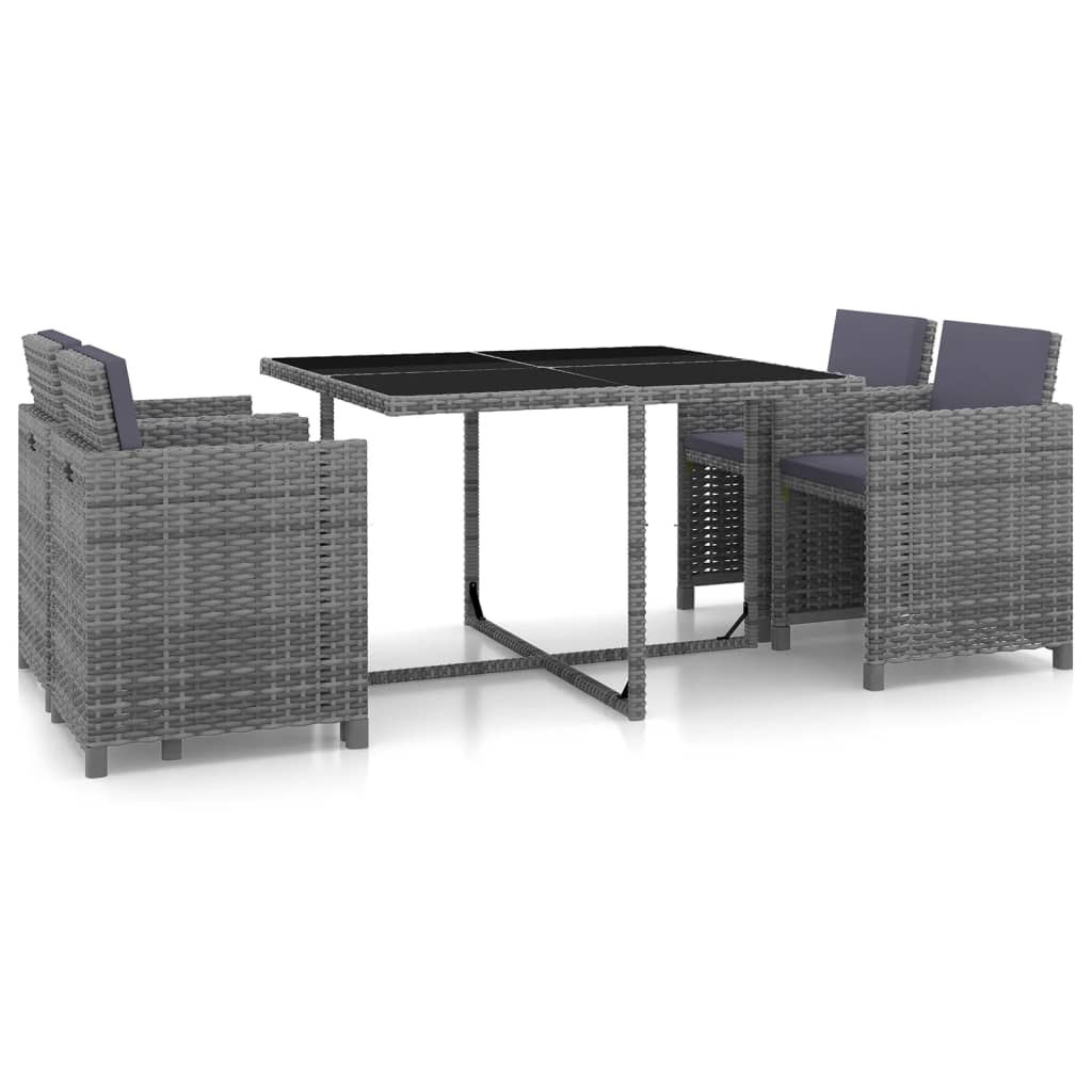 Set da Pranzo da Giardino 5 pz con Cuscini in Polyrattan Grigio cod mxl 35571