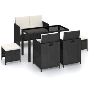 Set da Pranzo per Esterni 6 pz con Cuscini in Polyrattan Nero 43903