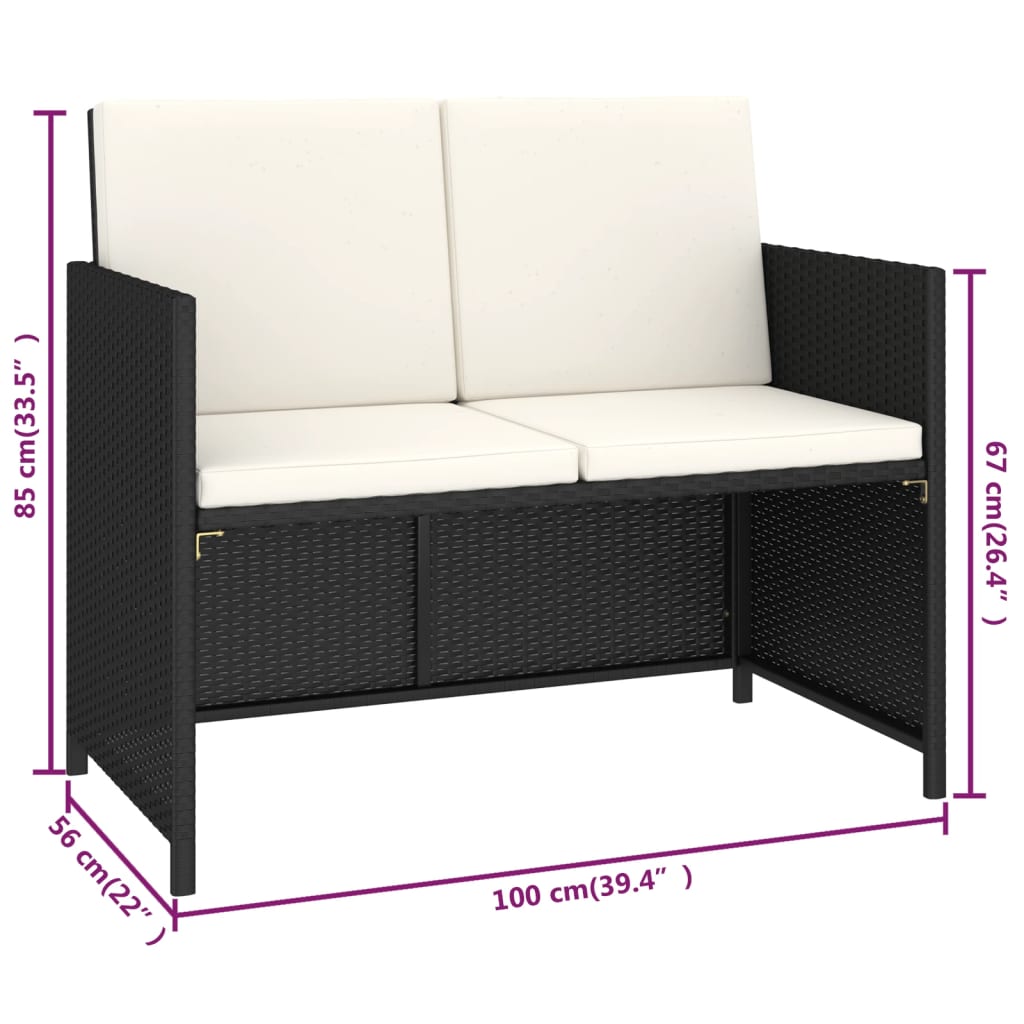 Set da Pranzo per Esterni 6 pz con Cuscini in Polyrattan Nero 43903