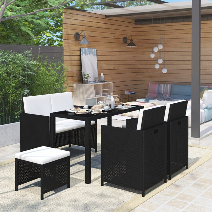 Set da Pranzo per Esterni 6 pz con Cuscini in Polyrattan Nero 43903