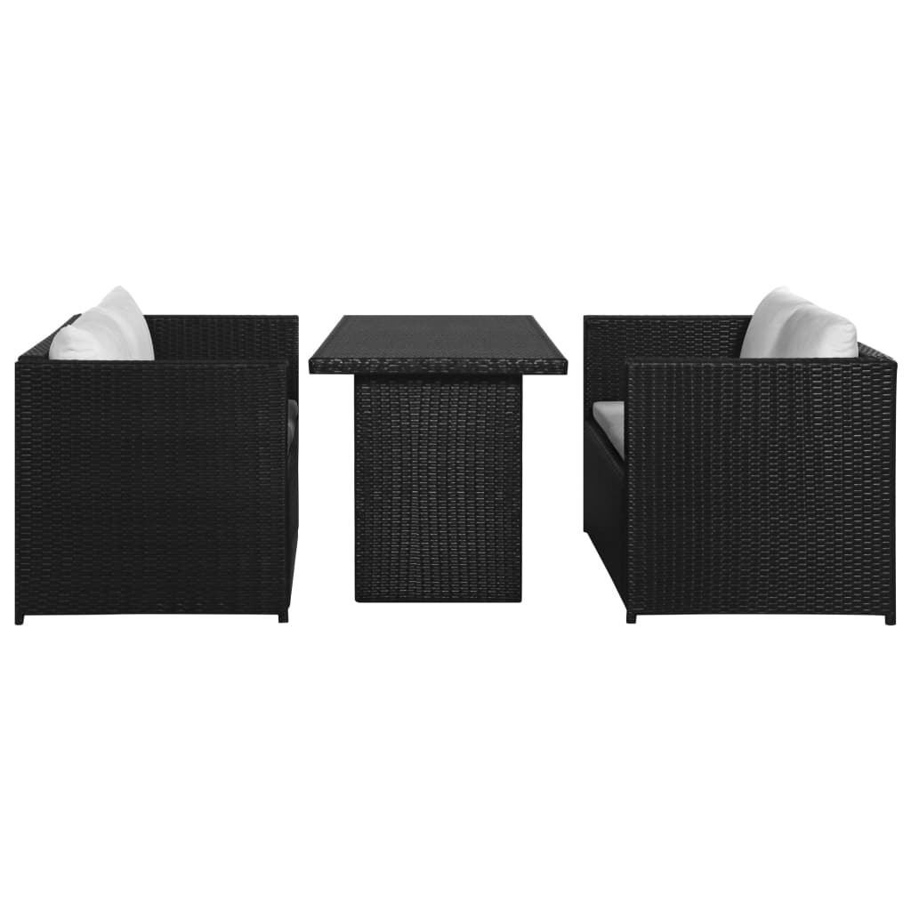 Set Divani da Giardino 3 pz con Cuscini in Polyrattan Nero 43913
