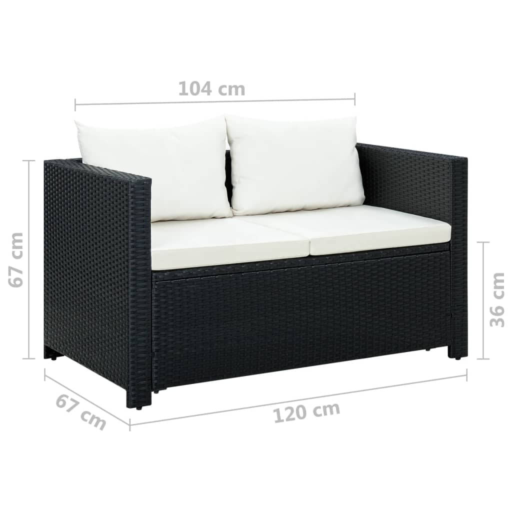 Set Divani da Giardino 3 pz con Cuscini in Polyrattan Nero 43913