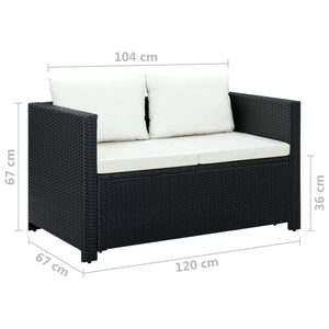 Set Divani da Giardino 3 pz con Cuscini in Polyrattan Nero 43913