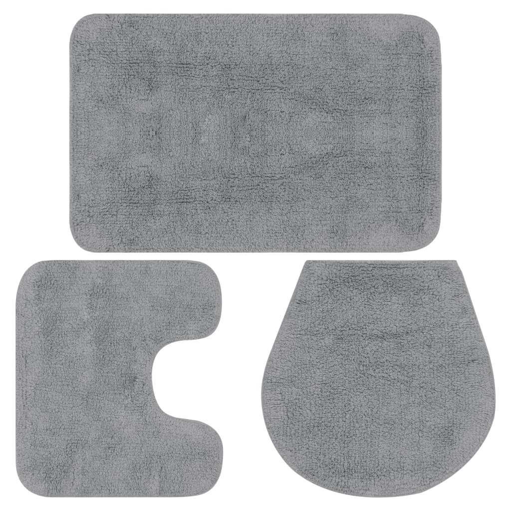 Set tappeto bagno 3 pezzi tessuto grigio 02_0005725