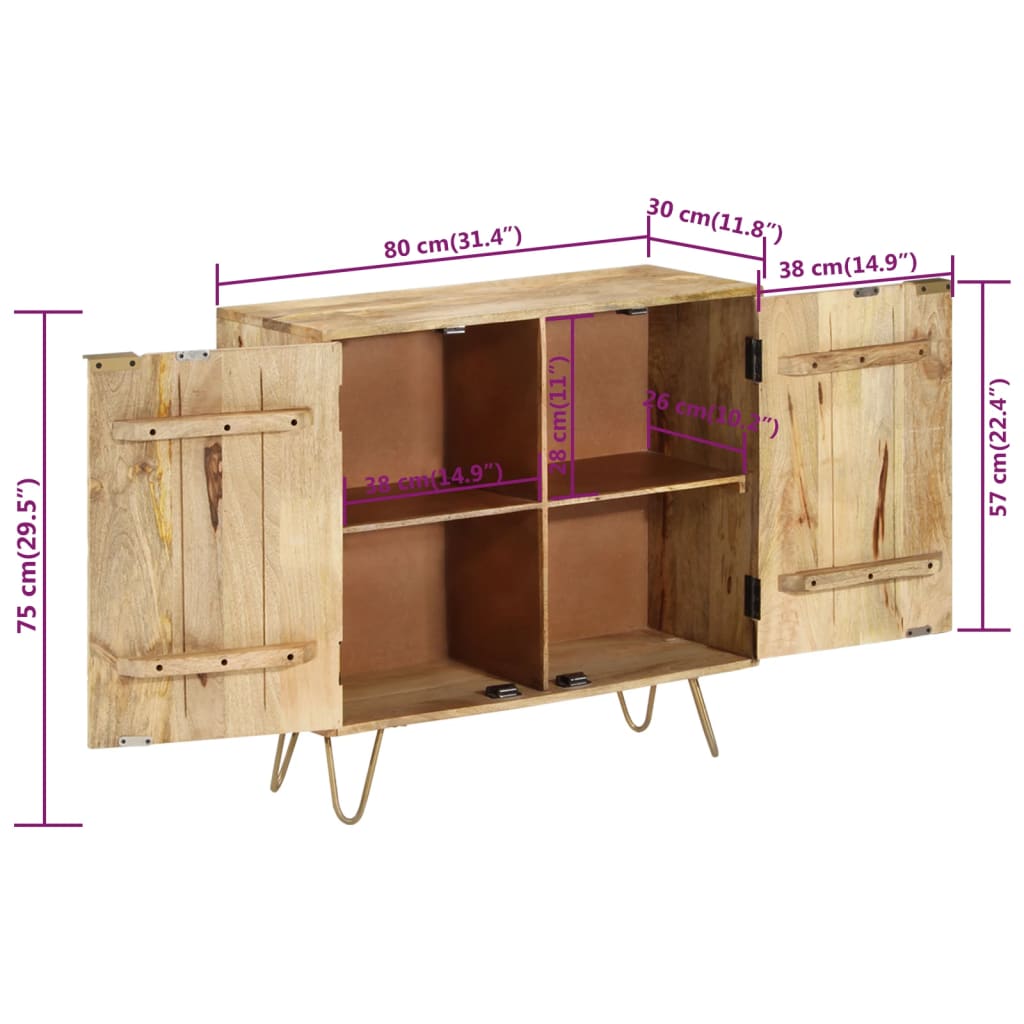 Credenza 80x30x75 cm in Legno Massello di Mango cod mxl 9521