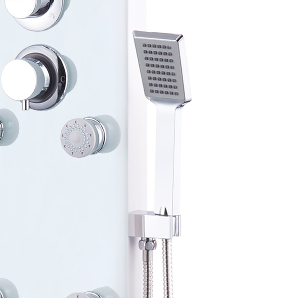 Pannello doccia soffione doccia vetro acciaio inox 130 cm bianco 02_0003434