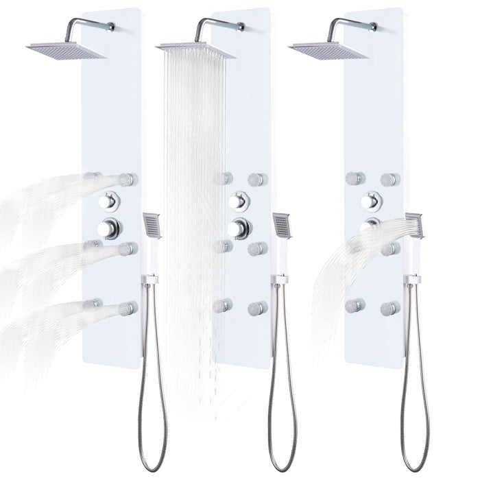 Pannello doccia soffione doccia vetro acciaio inox 130 cm bianco 02_0003434