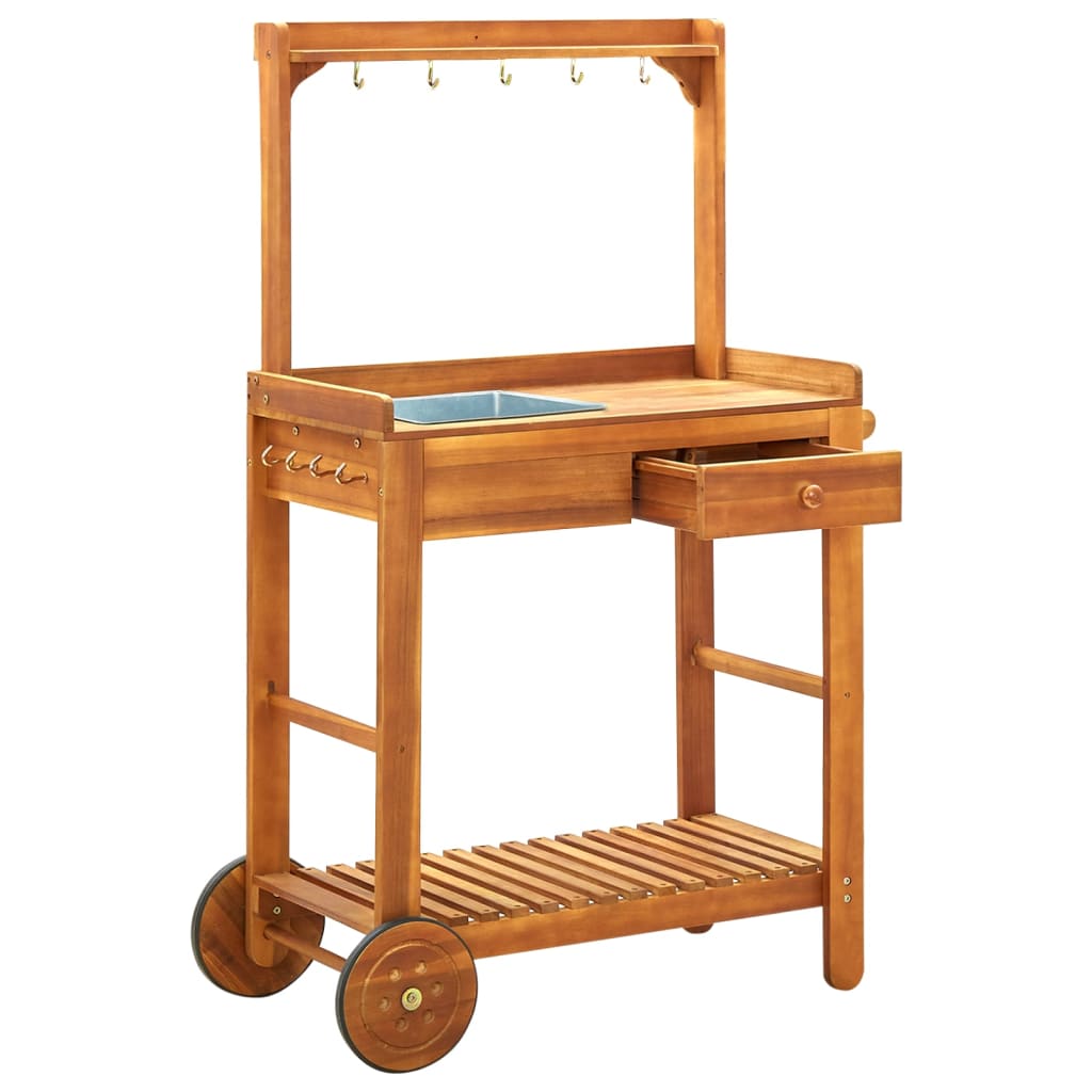 Carrello da Cucina da Giardino-Scaffale per Cucina in Acacia 92x43,5x141,5 cm