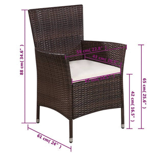 Sedia da Esterno con Sgabello e Cuscini in Polyrattan Marrone 44090