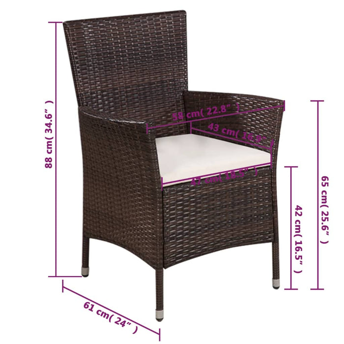 Sedia da Esterno con Sgabello e Cuscini in Polyrattan Marrone 44090