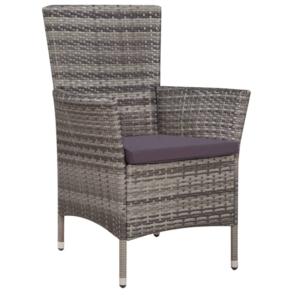 Sedia da Esterno con Sgabello e Cuscini in Polyrattan Grigio 44092
