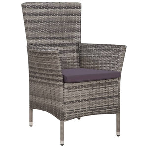 Sedia da Esterno con Sgabello e Cuscini in Polyrattan Grigio 44092