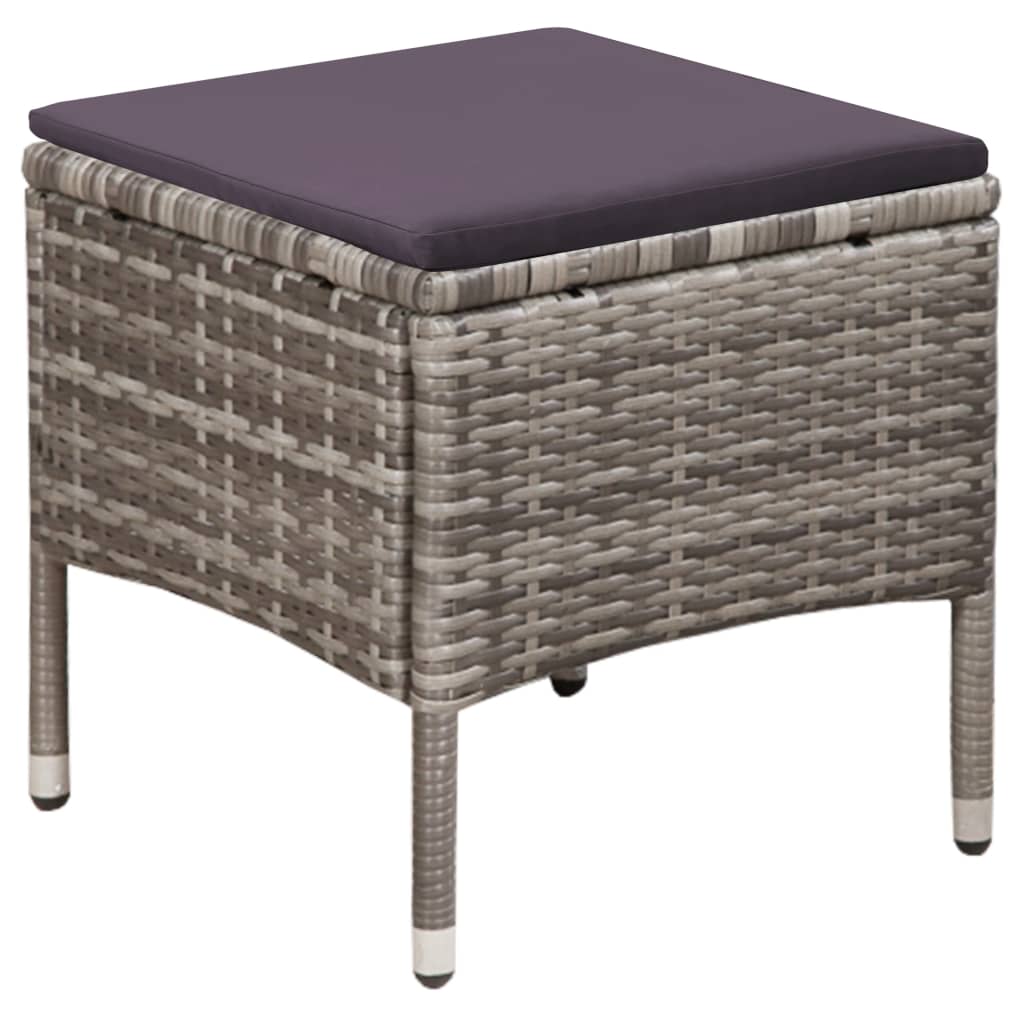 Sedia da Esterno con Sgabello e Cuscini in Polyrattan Grigio 44092