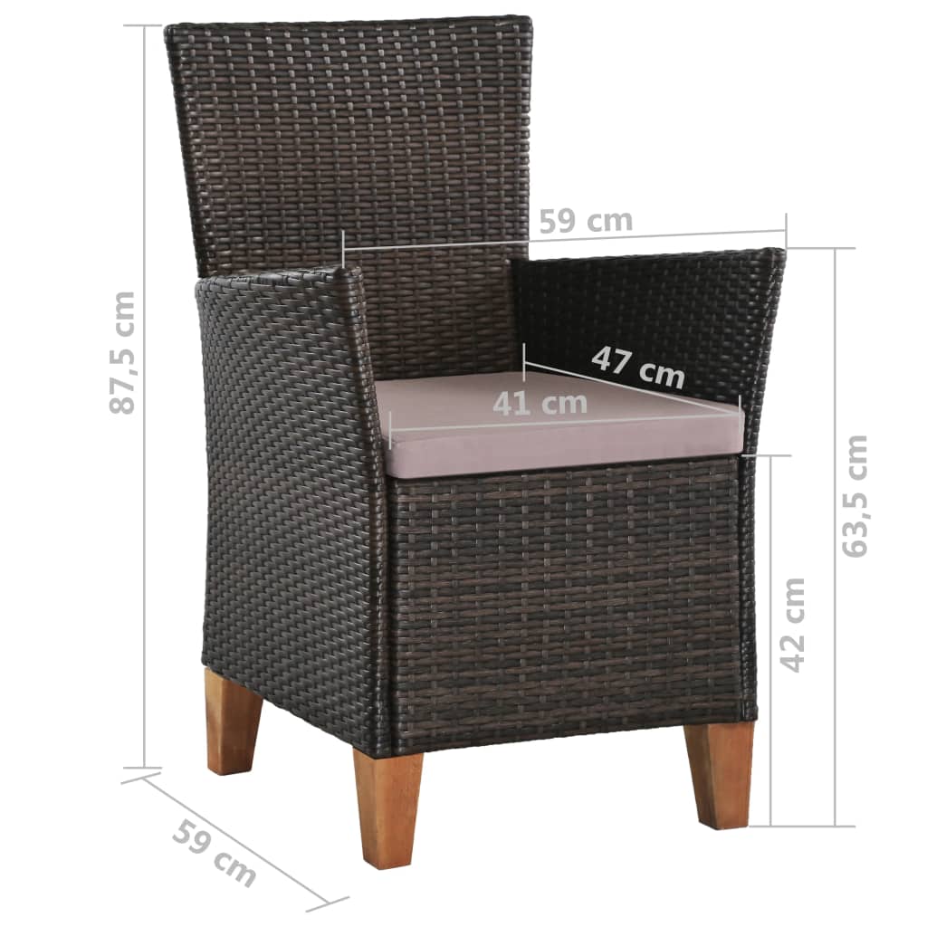 Sedie da Esterno con Cuscini 2 pz in Polyrattan Marrone 44099