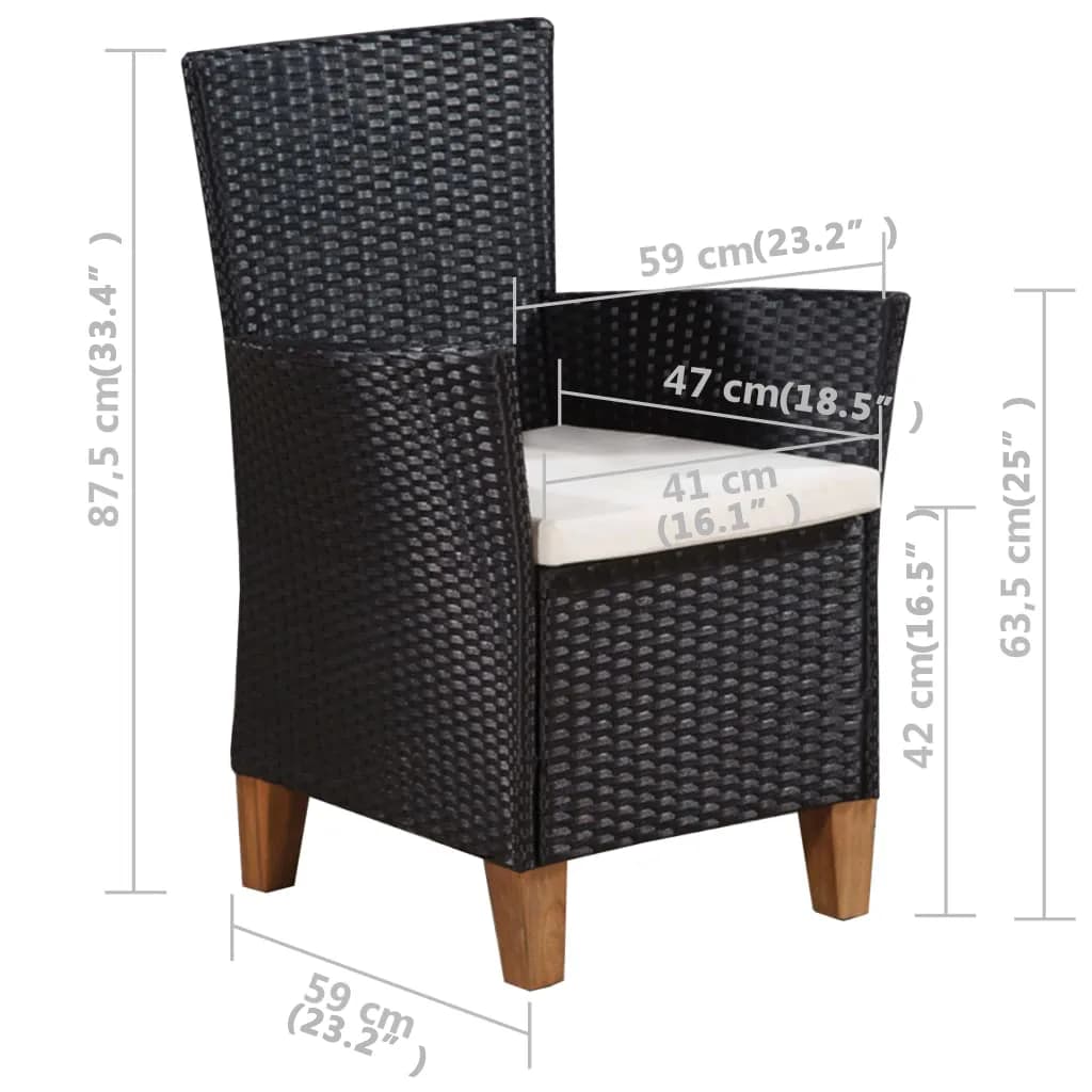 Sedie da Esterno con Cuscini in Polyrattan Nero 44103