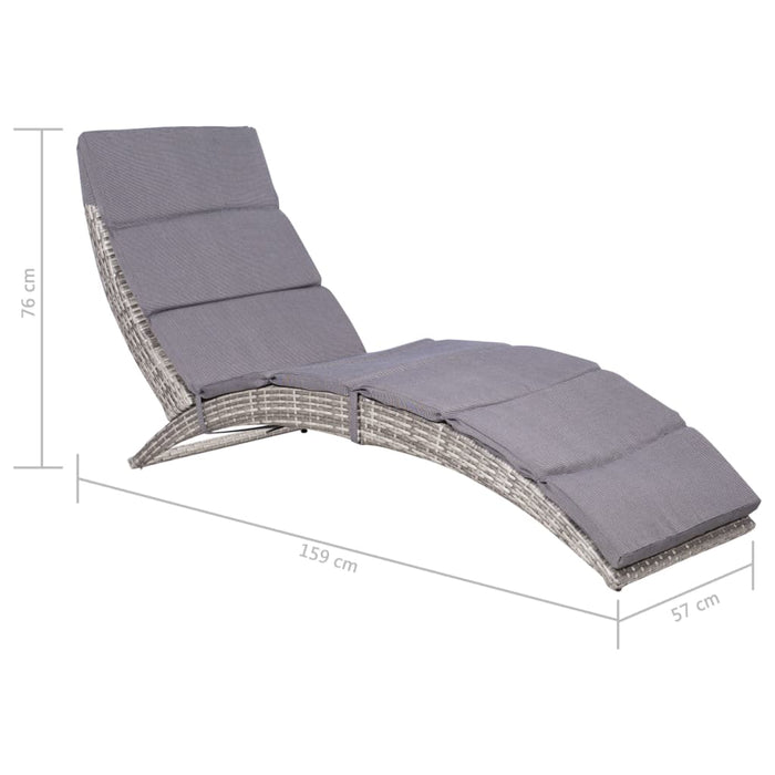 Lettino Prendisole Pieghevole con Cuscino in Polyrattan Grigio 44133