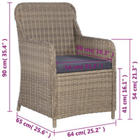 Set da Bistro 3 pz con Cuscini in Polyrattan Marrone cod mxl 37418