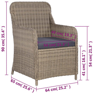 Set da Bistro 3 pz con Cuscini in Polyrattan Marrone cod mxl 37418