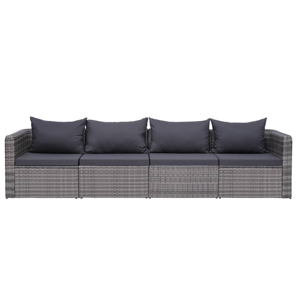 Set Divani da Giardino 4 pz con Cuscini Grigio in Polyrattan 44164