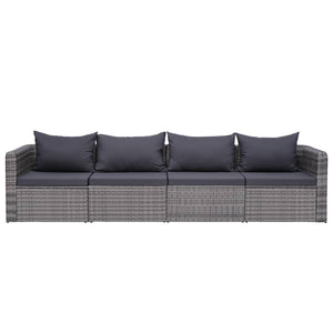 Set Divani da Giardino 4 pz con Cuscini Grigio in Polyrattan 44164