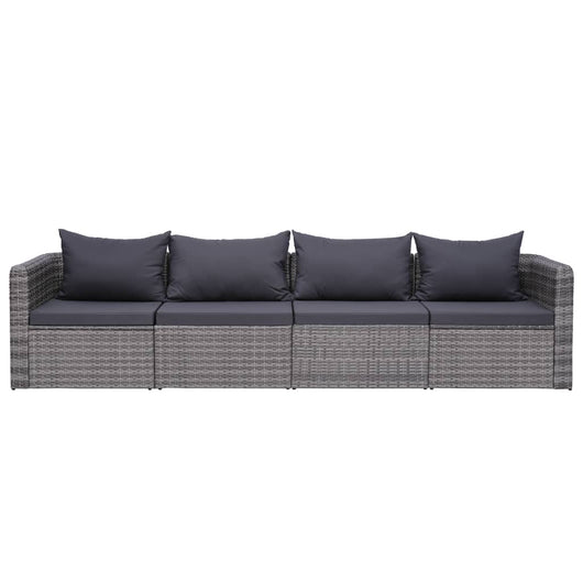 Set Divani da Giardino 4 pz con Cuscini Grigio in Polyrattan 44164