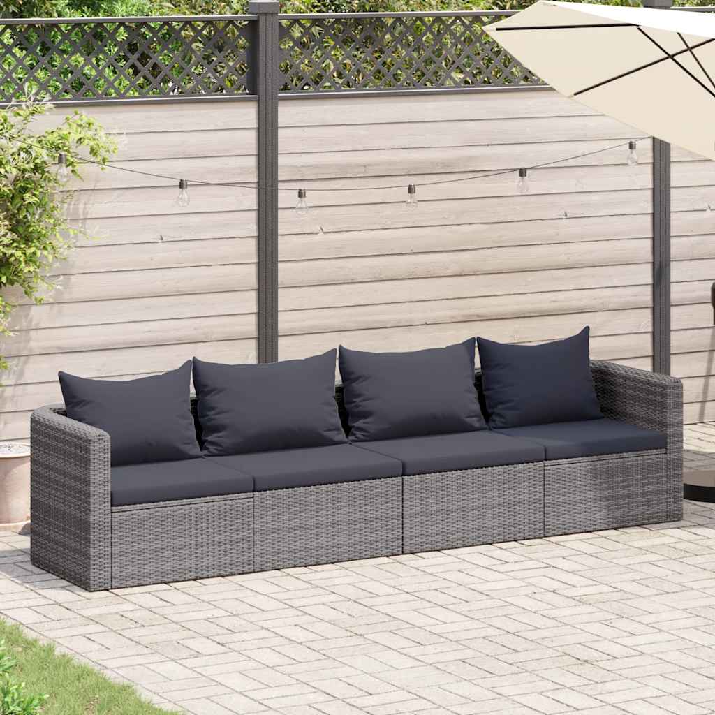 Set Divani da Giardino 4 pz con Cuscini Grigio in Polyrattan 44164