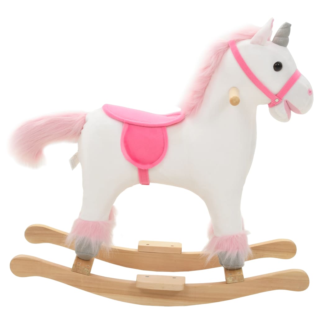 Unicorno a Dondolo in Peluche 65x32x58 cm Bianco e Rosa 80219